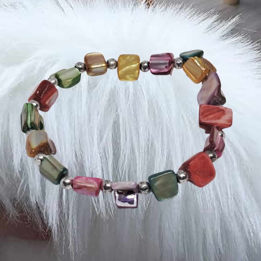 N4S Multicolor Dyed Shell Bead Stretchy Slip-on Bracelet